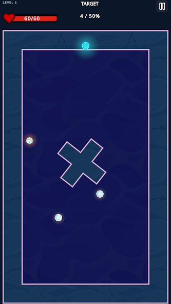 LandSlicer level view before the player begins slicing territory around an X-shaped obstacle